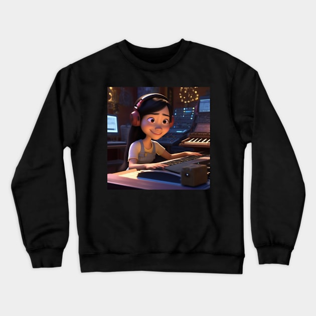 A Female Keyboard Player As A Pixar Cartoon Character Crewneck Sweatshirt by Musical Art By Andrew